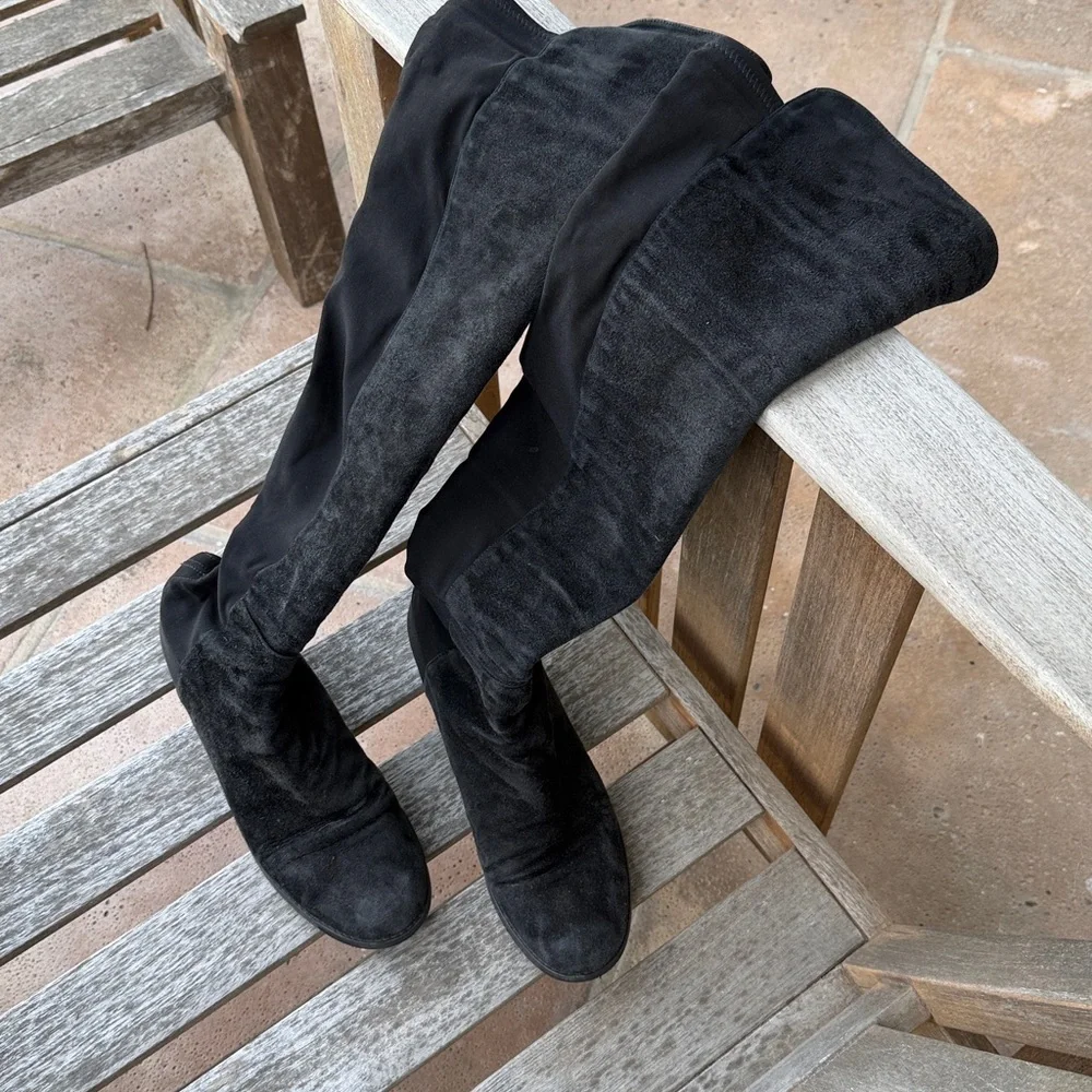 STEWART WEITZMAN Black Over-the-Knee 50/50 Suede Stretch Boots Size 8.5
